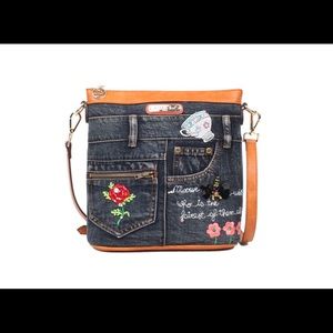 Riley denim embroidery crossbody hag bag